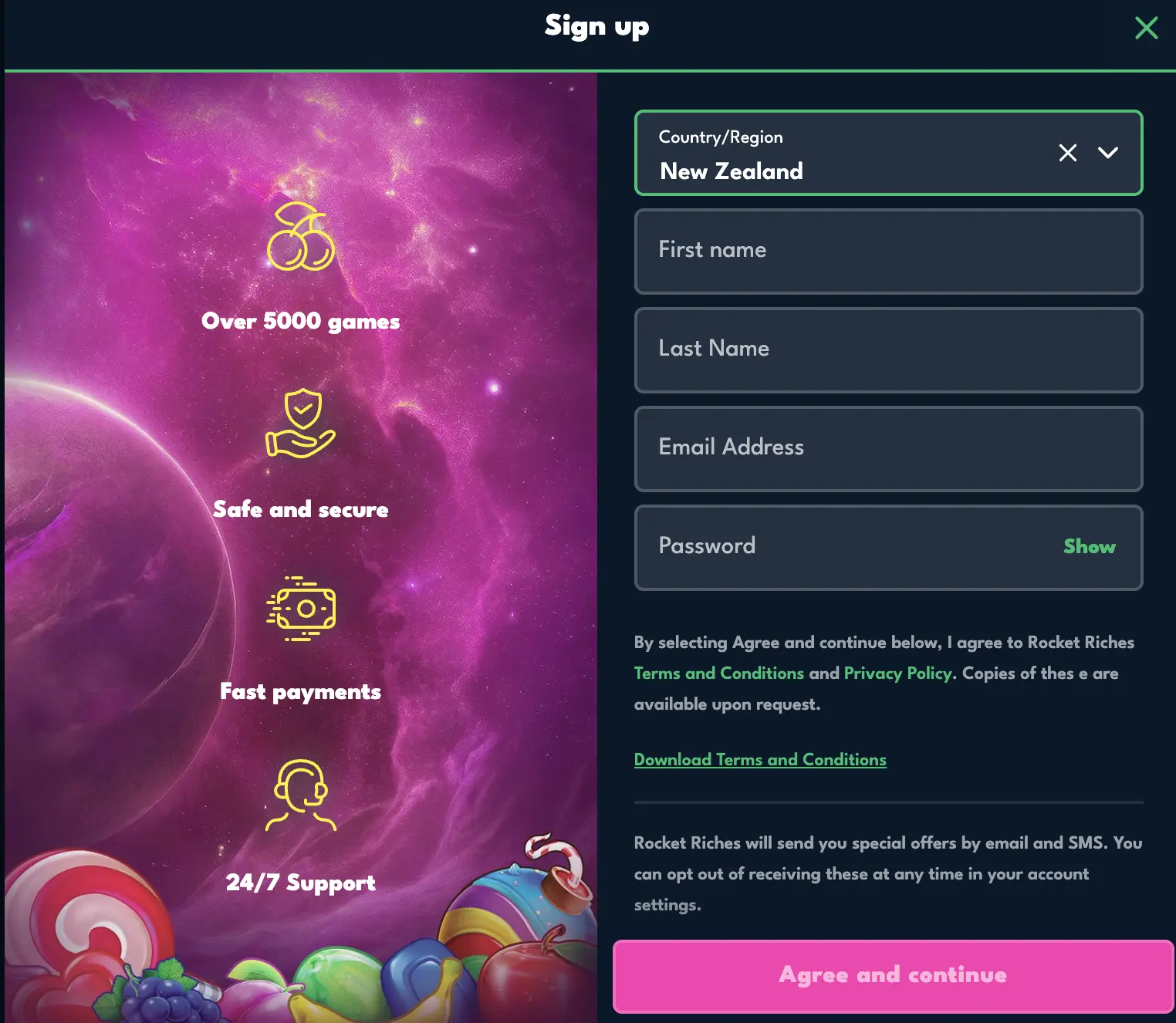 Rocket Riches registration